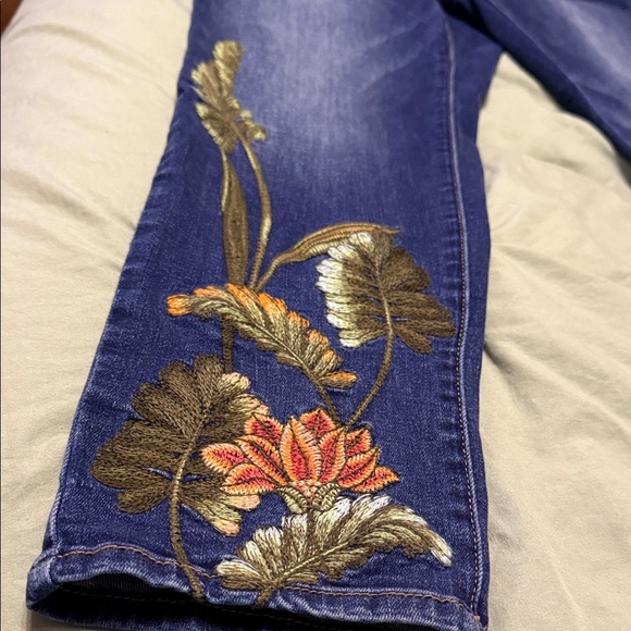 Chicos Floral Embroidered Blue Jeans - Picture 2 of 4